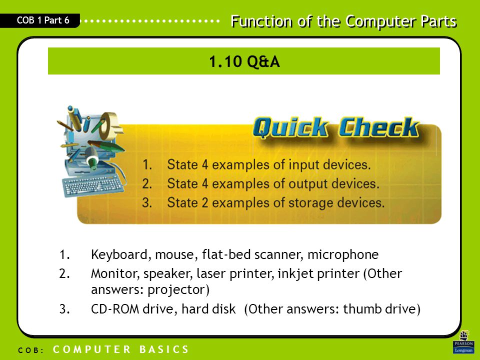 1.10 Q&A Keyboard, mouse, flat-bed scanner, microphone
