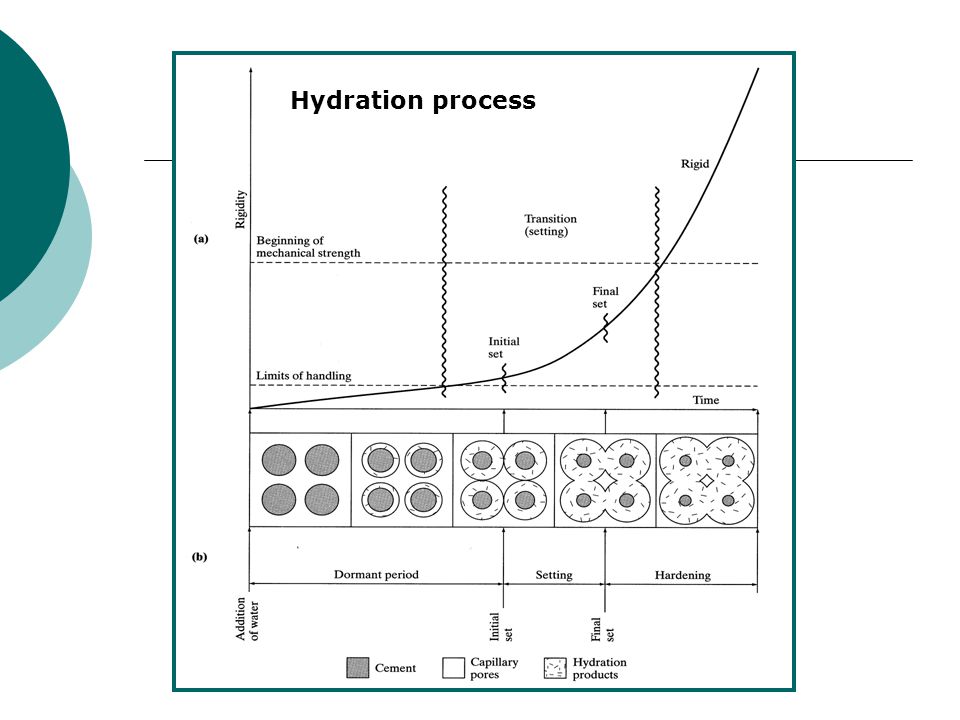 Hydration process Setting and hardening processes