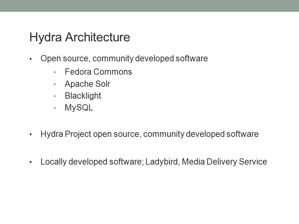 Hydra Architecture Open source, community developed software