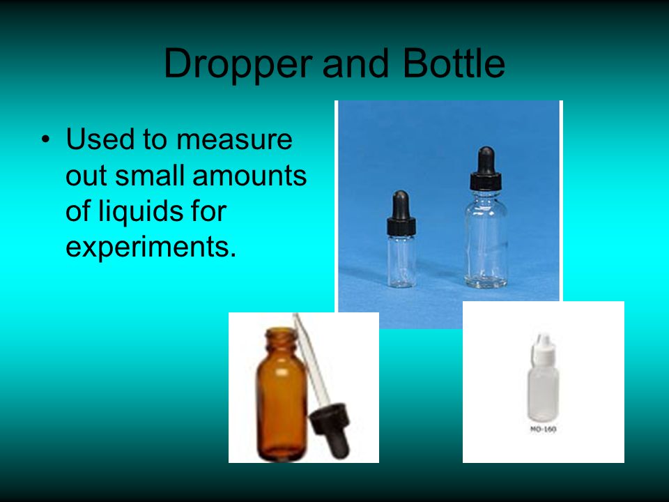 Dropper and Bottle Used to measure out small amounts of liquids for experiments.