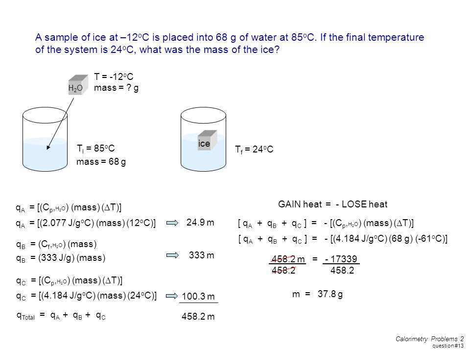 of the system is 24oC, what was the mass of the ice