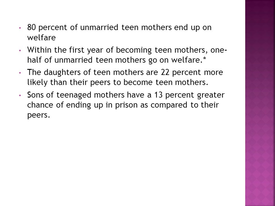 80 percent of unmarried teen mothers end up on welfare