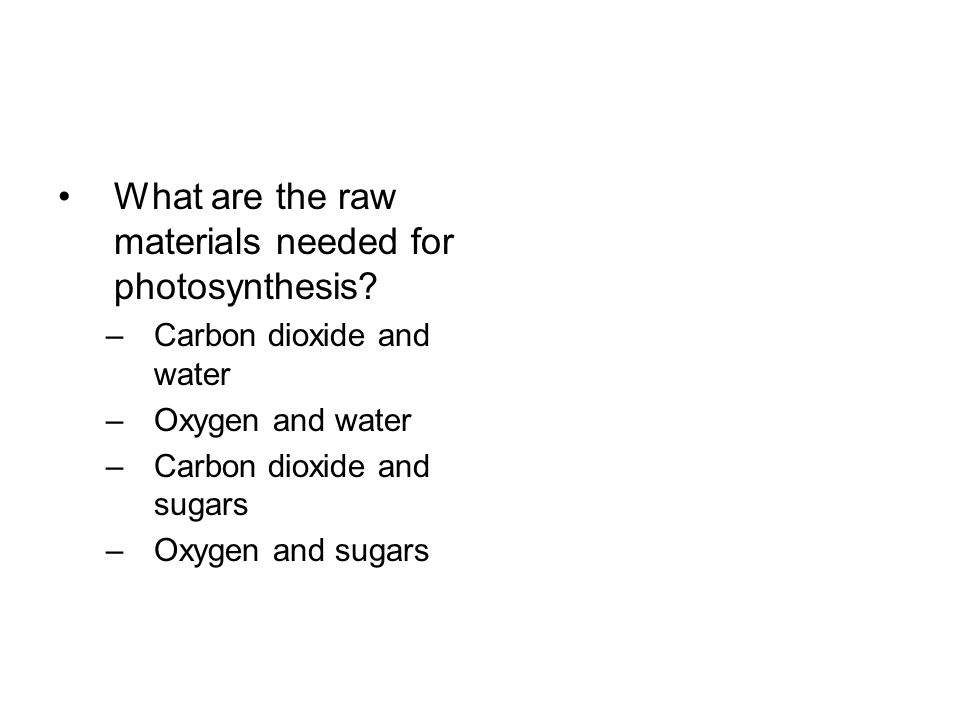 Photosynthesis What raw materials are needed for photosynthesis 