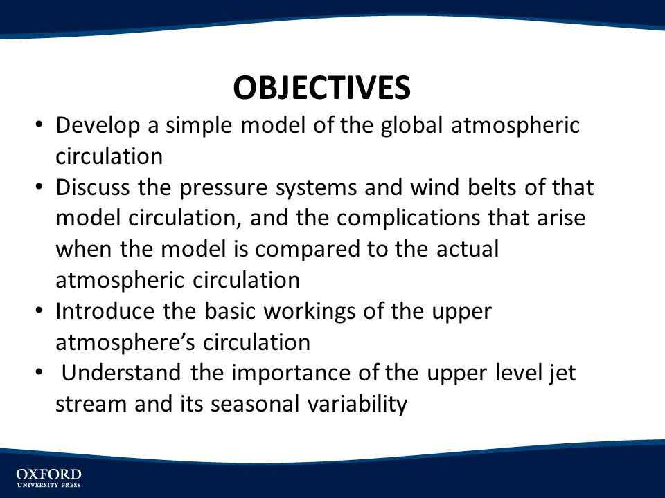 OBJECTIVES Develop a simple model of the global atmospheric circulation.