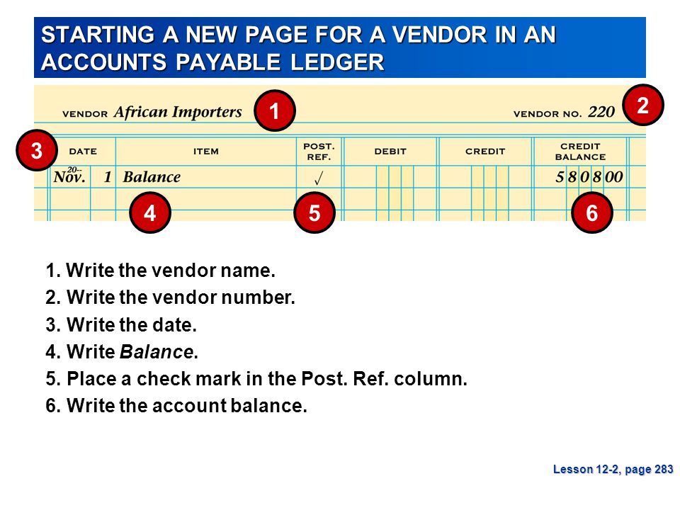 STARTING A NEW PAGE FOR A VENDOR IN AN ACCOUNTS PAYABLE LEDGER