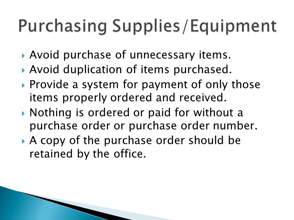 Purchasing Supplies/Equipment