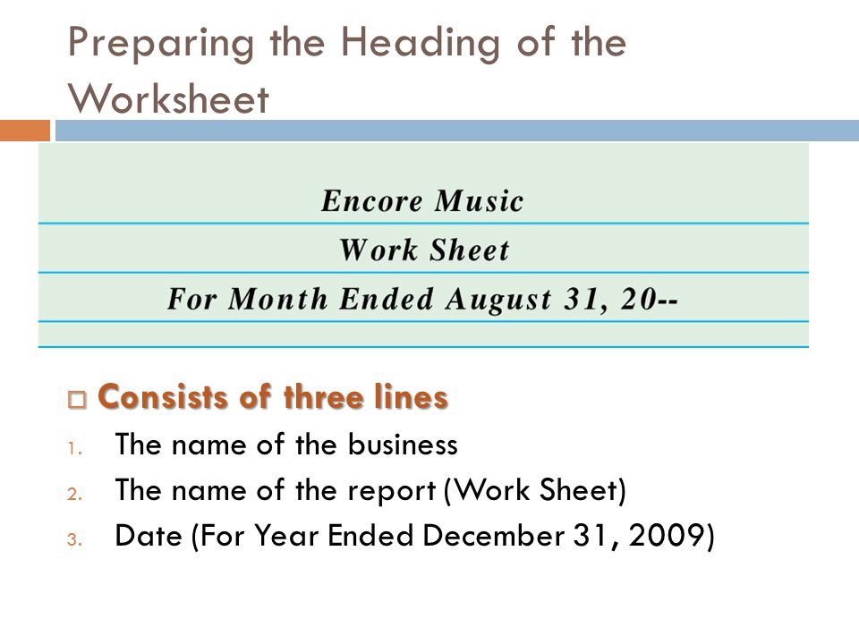 Preparing the Heading of the Worksheet