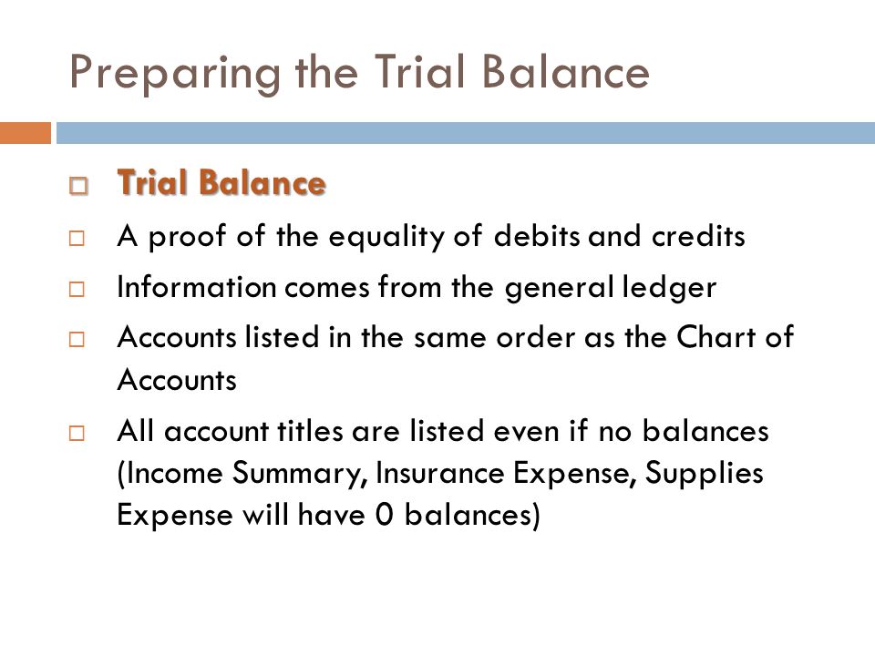Preparing the Trial Balance