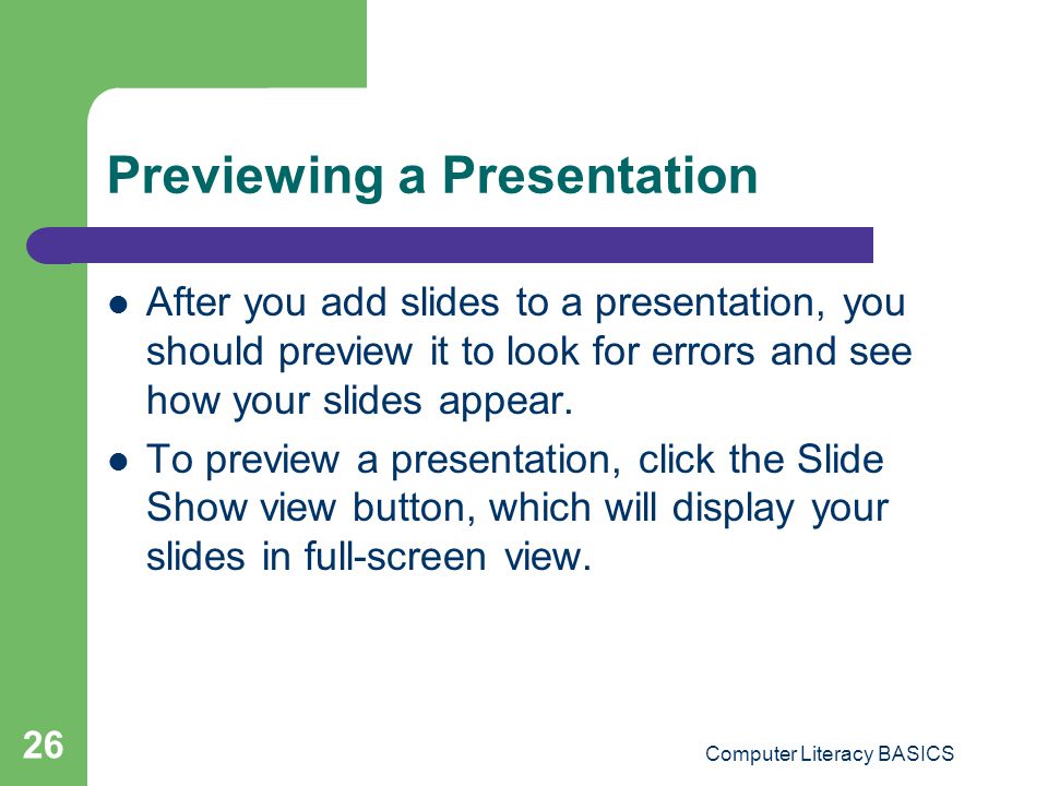 Previewing a Presentation