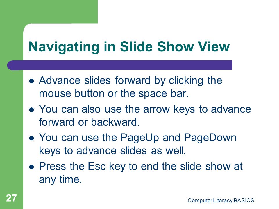 Navigating in Slide Show View
