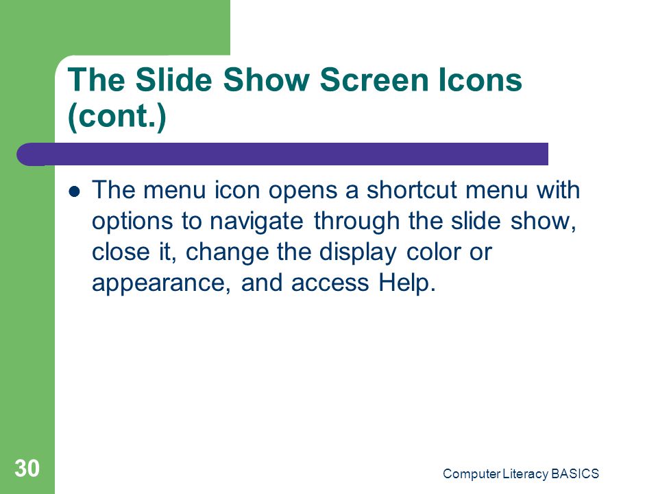 The Slide Show Screen Icons (cont.)