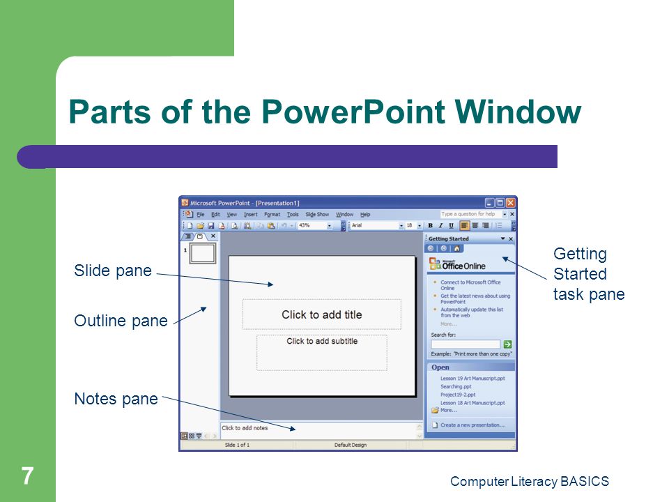 Parts of the PowerPoint Window