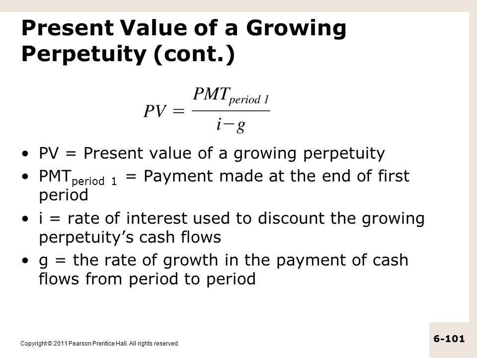Present Value of a Growing Perpetuity (cont.)