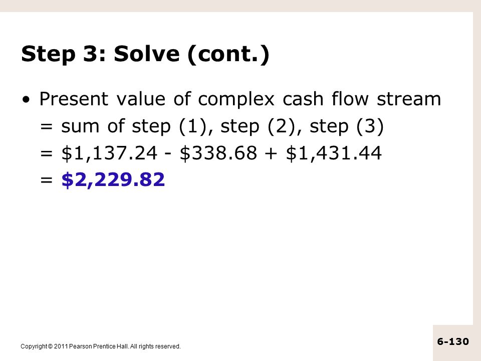 Step 3: Solve (cont.) Present value of complex cash flow stream