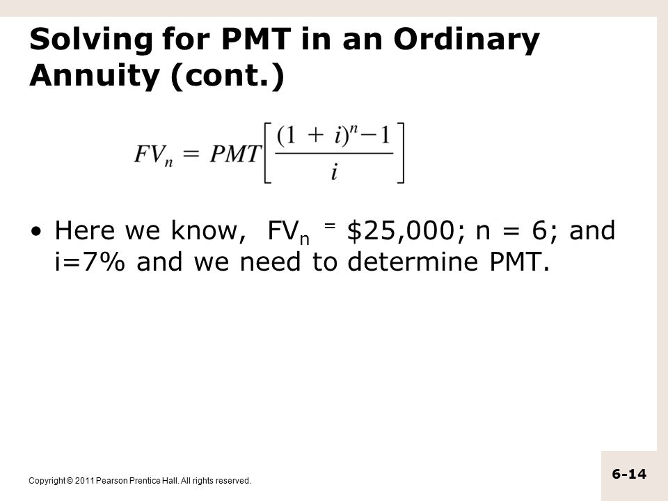 Solving for PMT in an Ordinary Annuity (cont.)