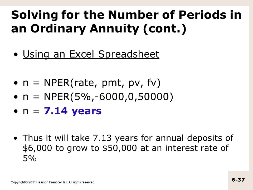 Solving for the Number of Periods in an Ordinary Annuity (cont.)