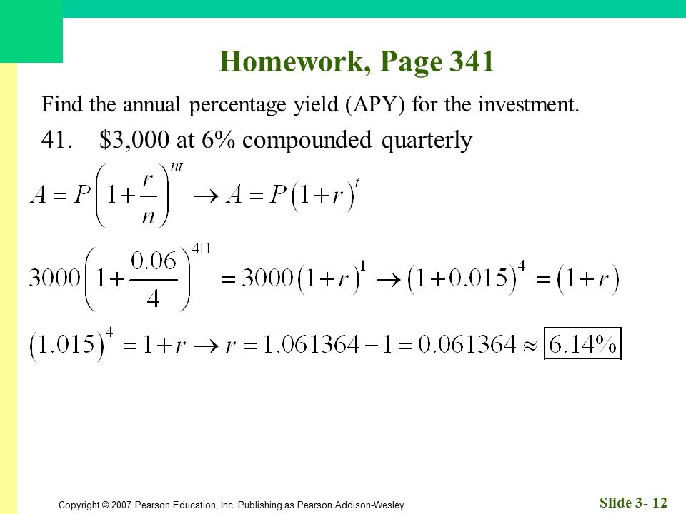 Homework, Page $3,000 at 6% compounded quarterly