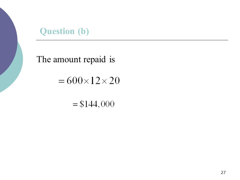 Question (b) The amount repaid is