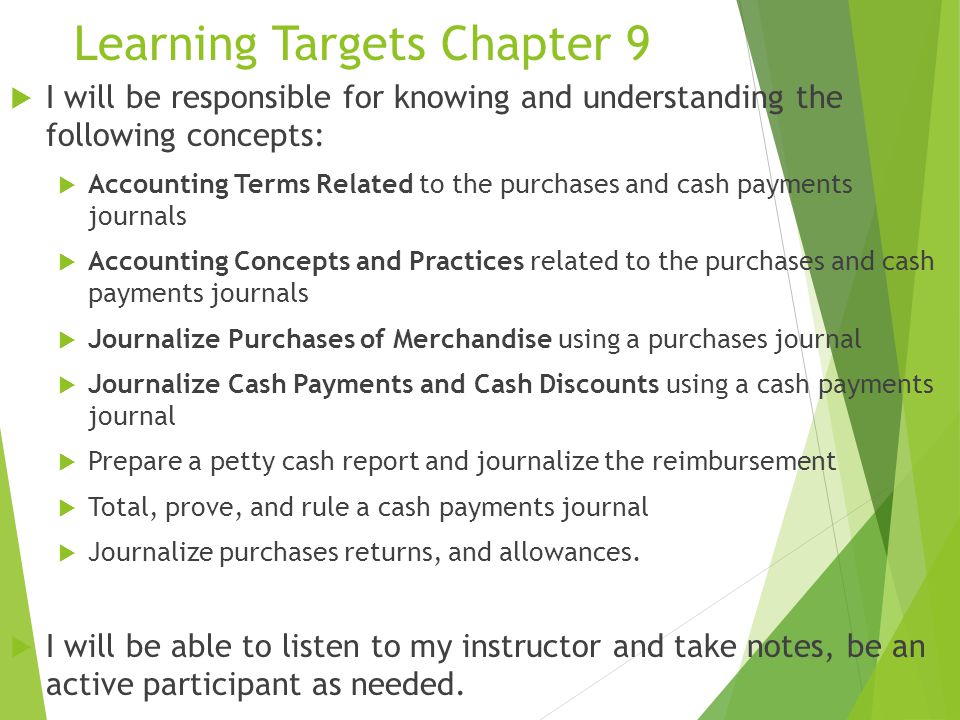 Learning Targets Chapter 9
