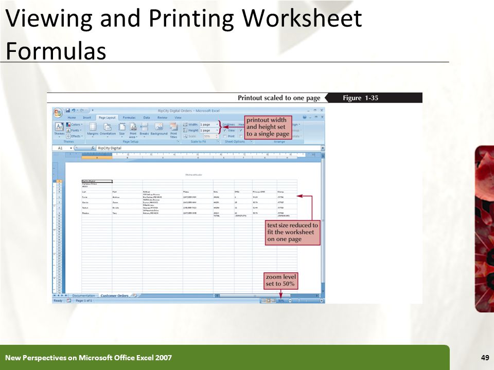 Viewing and Printing Worksheet Formulas