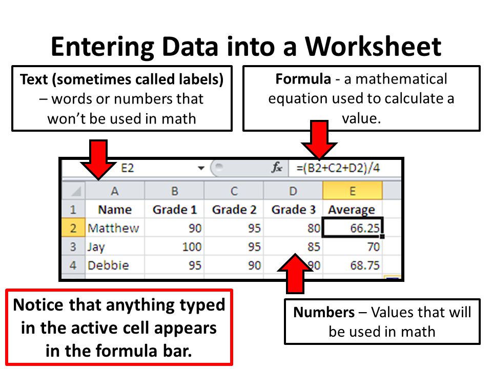 Entering Data into a Worksheet