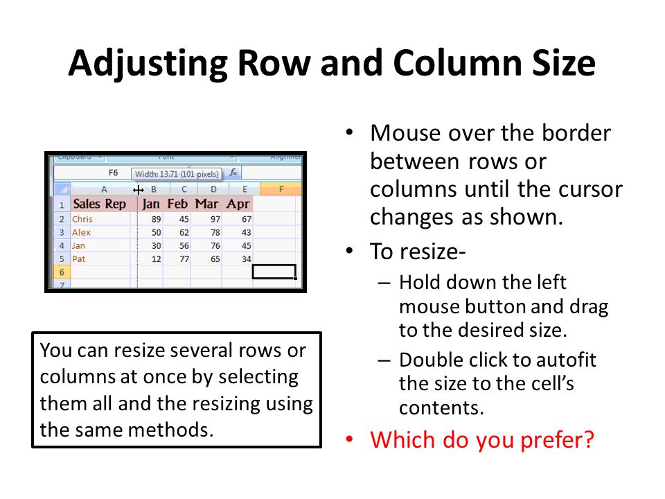 Adjusting Row and Column Size