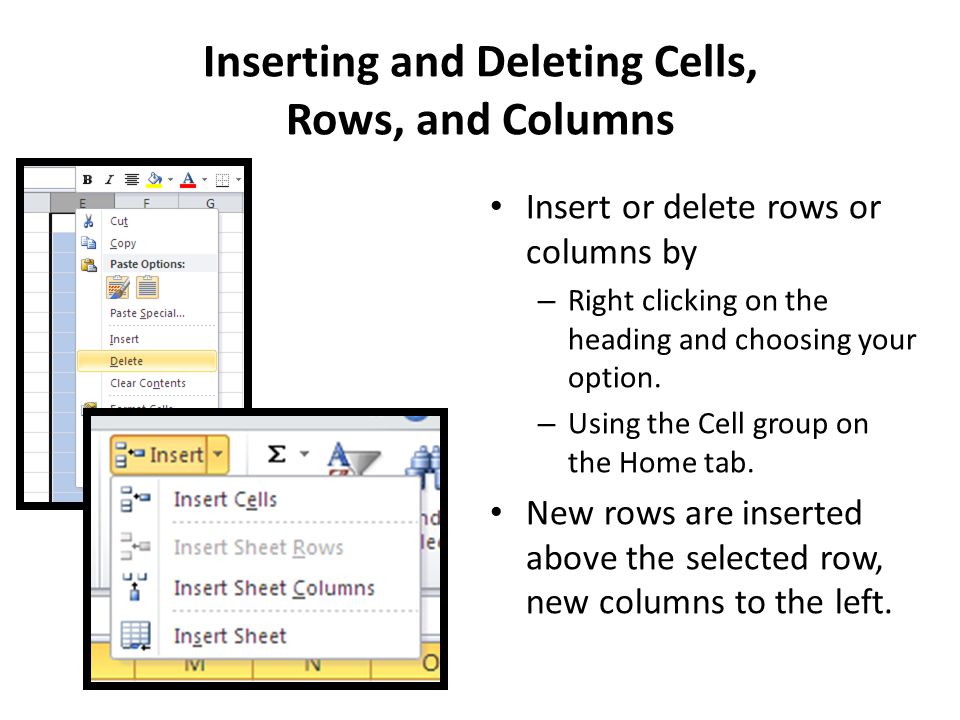 Inserting and Deleting Cells, Rows, and Columns