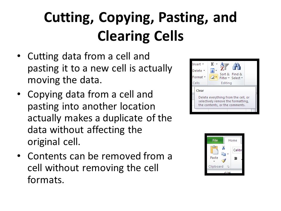 Cutting, Copying, Pasting, and Clearing Cells