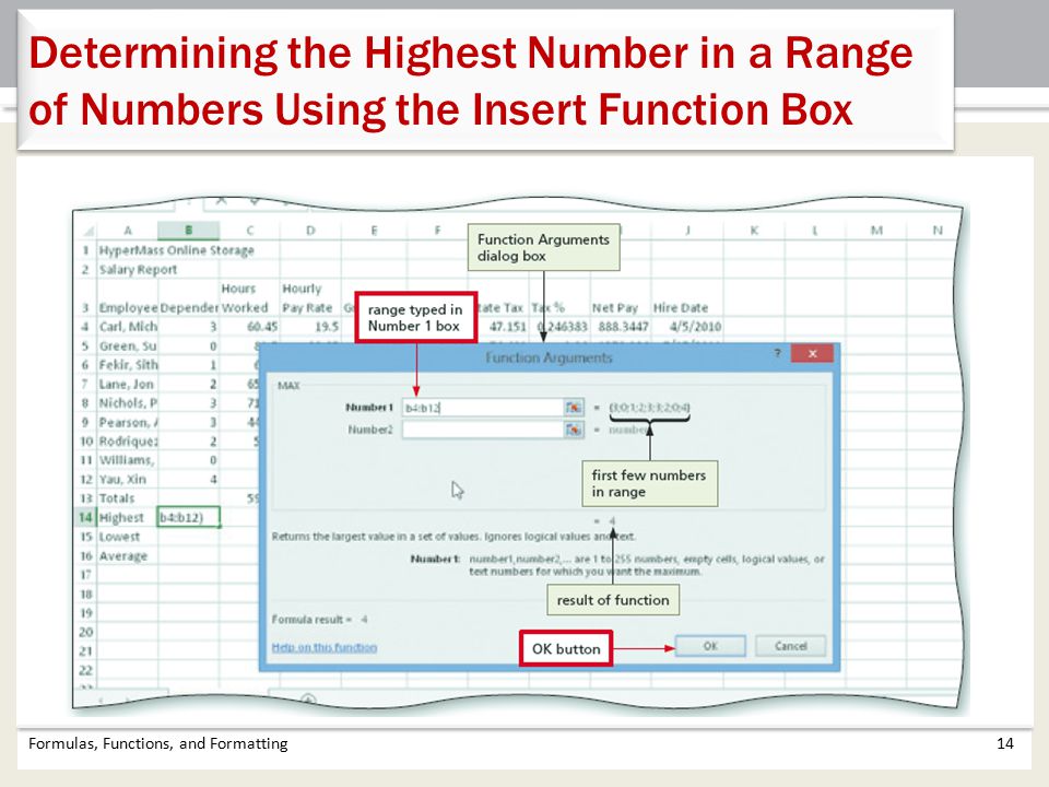 Determining the Highest Number in a Range of Numbers Using the Insert Function Box