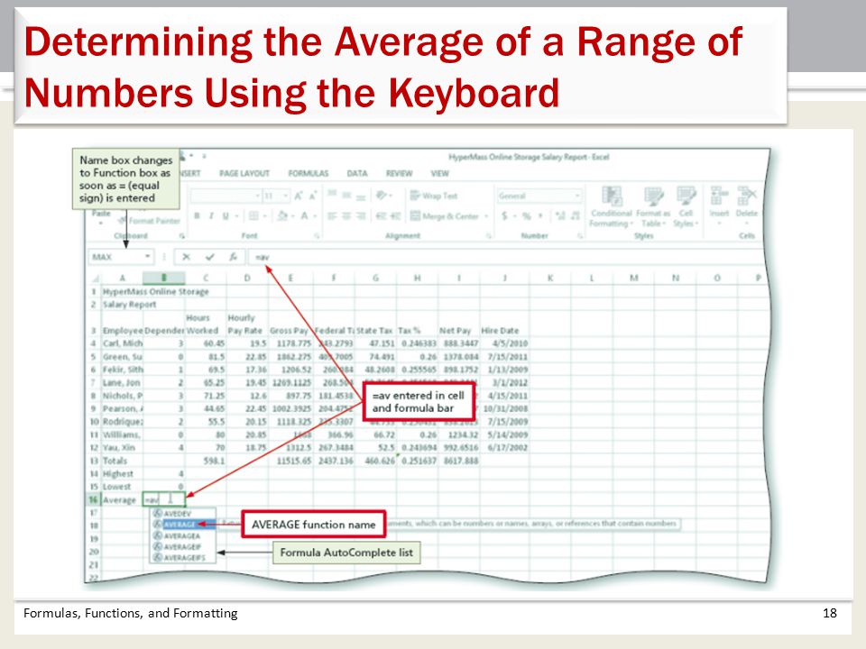 Determining the Average of a Range of Numbers Using the Keyboard