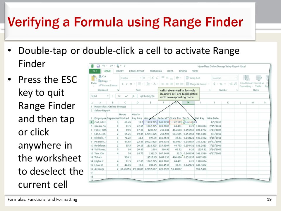 Verifying a Formula using Range Finder