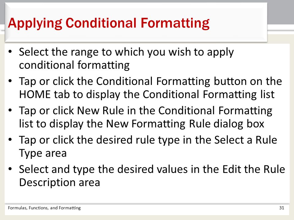 Applying Conditional Formatting