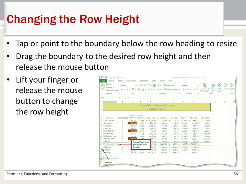Changing the Row Height