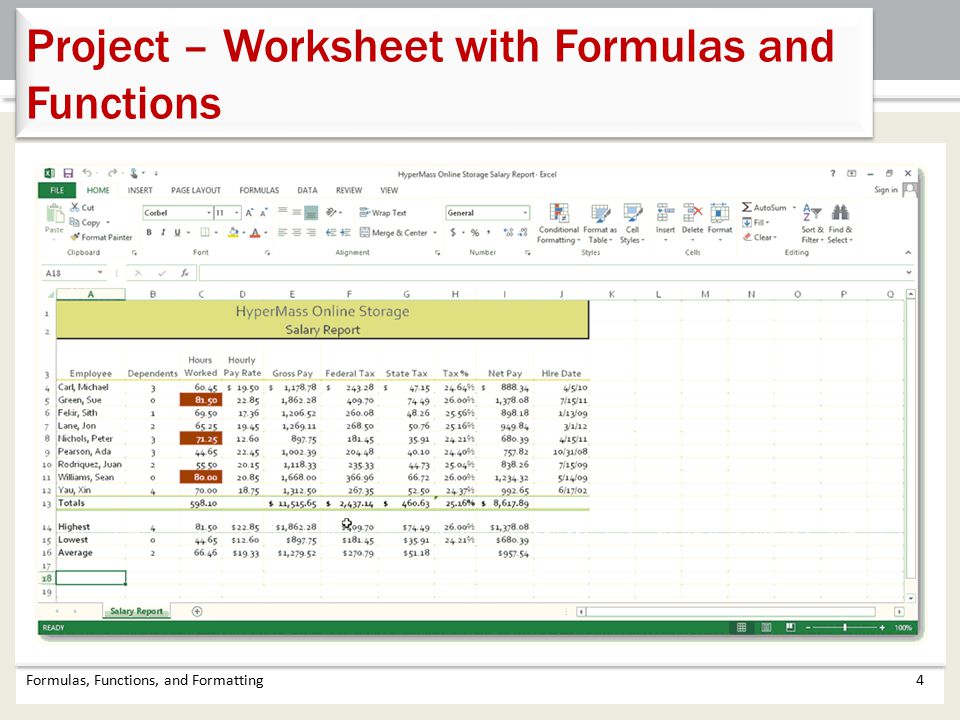 Project – Worksheet with Formulas and Functions