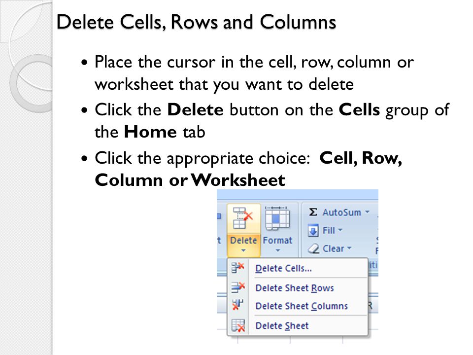 Delete Cells, Rows and Columns