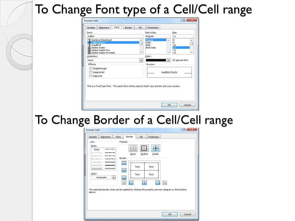 To Change Font type of a Cell/Cell range