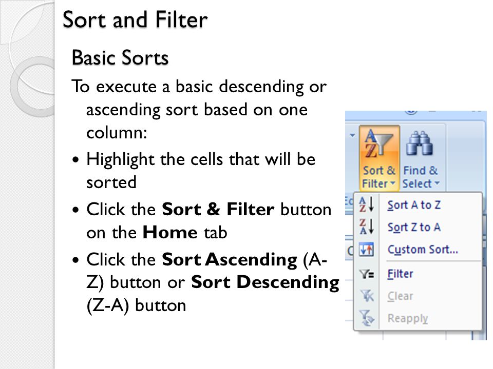 Sort and Filter Basic Sorts