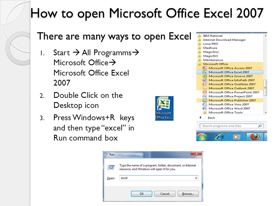 How to open Microsoft Office Excel 2007