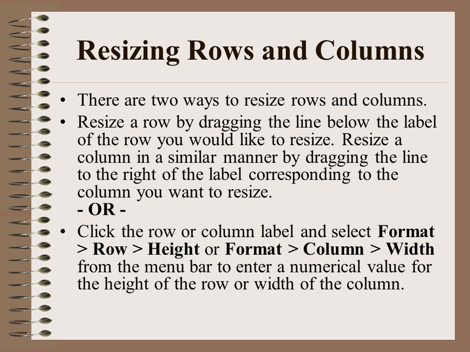 Resizing Rows and Columns
