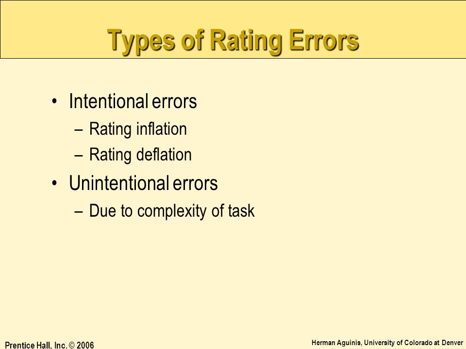 Types of Rating Errors Intentional errors Unintentional errors