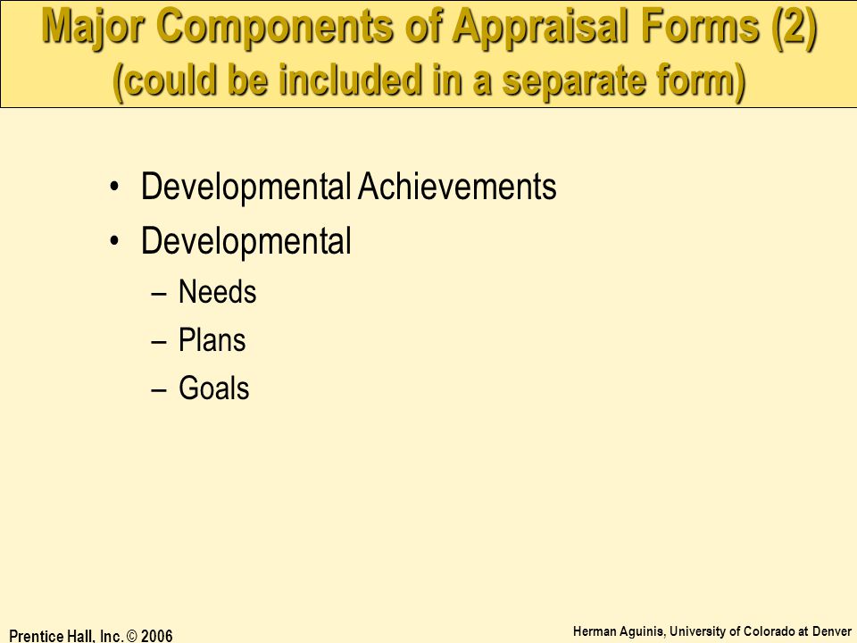 Major Components of Appraisal Forms (2) (could be included in a separate form)