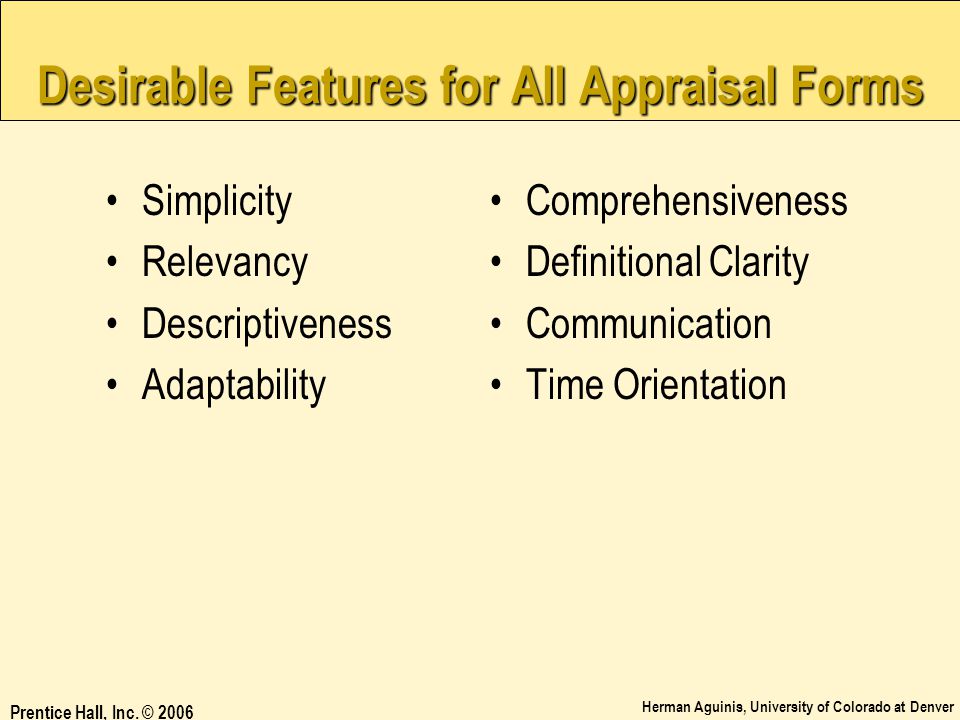 Desirable Features for All Appraisal Forms