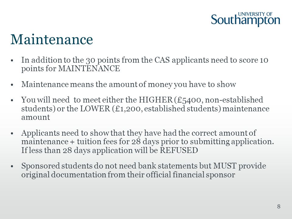 Maintenance In addition to the 30 points from the CAS applicants need to score 10 points for MAINTENANCE.