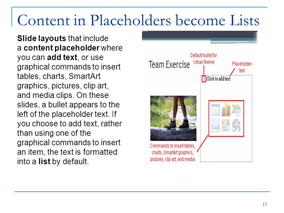 Content in Placeholders become Lists