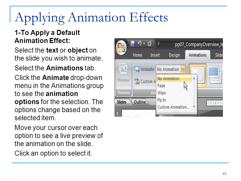 Applying Animation Effects