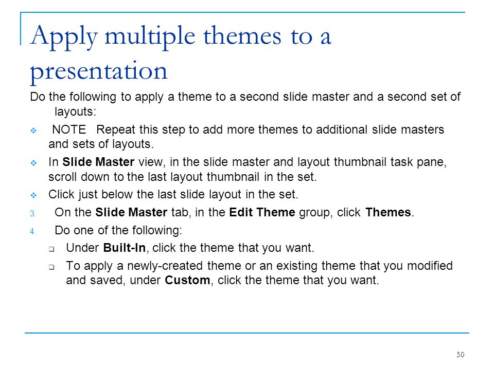 Apply multiple themes to a presentation