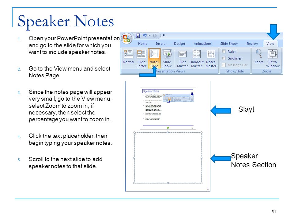 Speaker Notes Slayt Speaker Notes Section