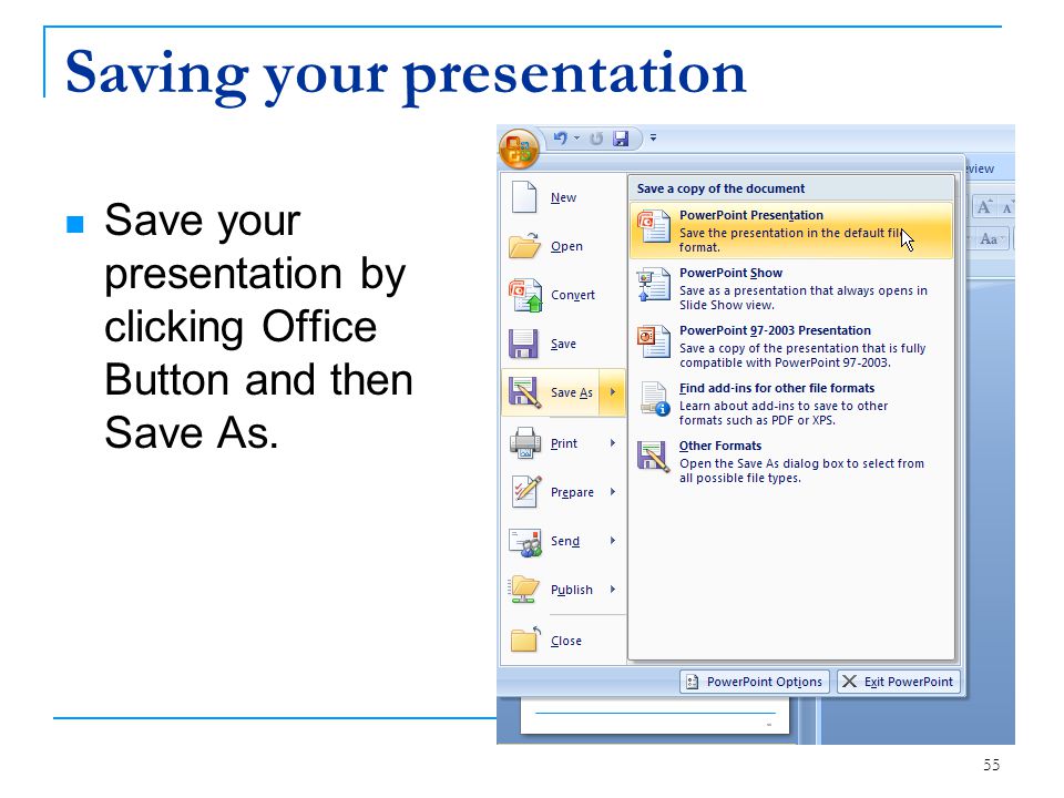 Saving your presentation