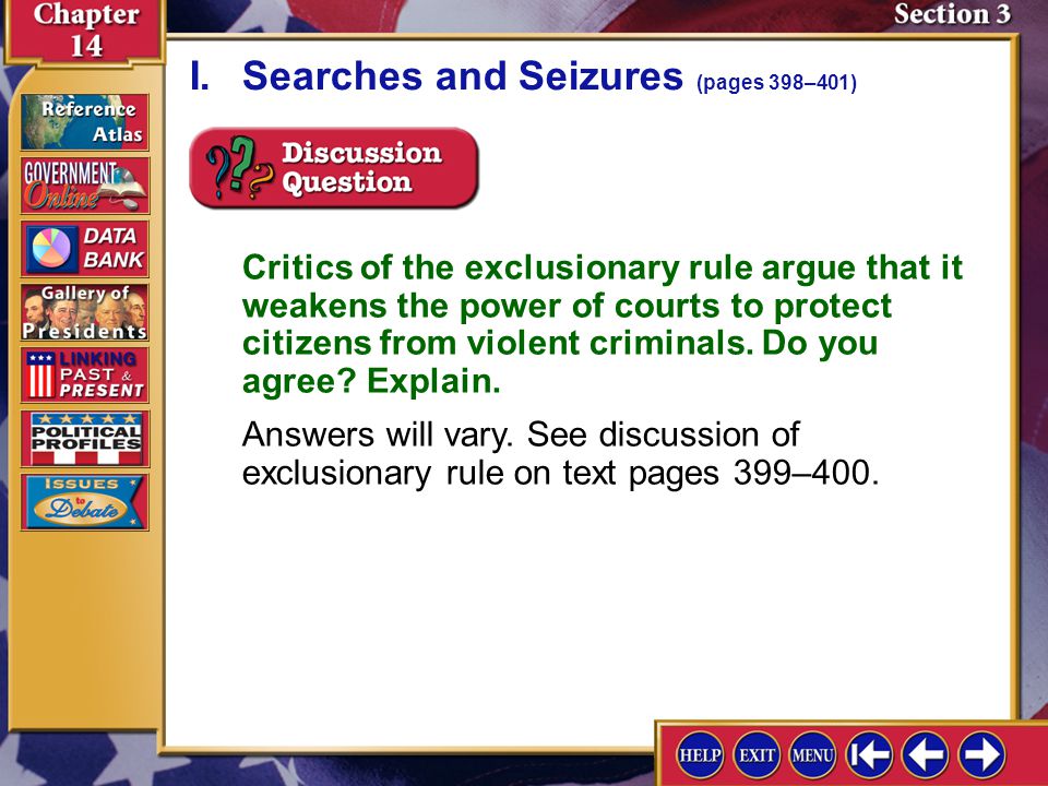 I. Searches and Seizures (pages 398–401)