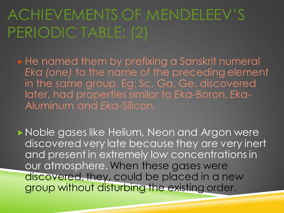 Achievements of Mendeleev’s Periodic Table: (2)